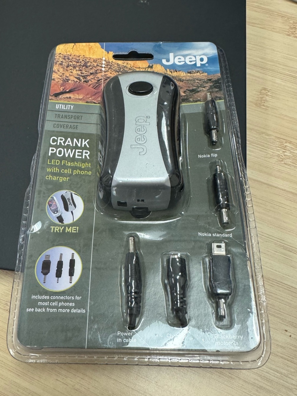 Jeep Crank Power LED Flashlight Cell Phone Charger - Silver and Black